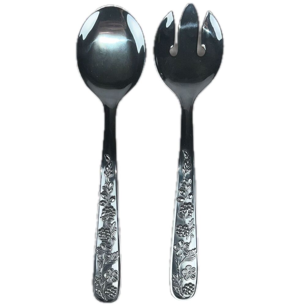 Lenox Salad Servers Set NWOT 12.5" Spoon Fork Metal Grape Weave Floral
